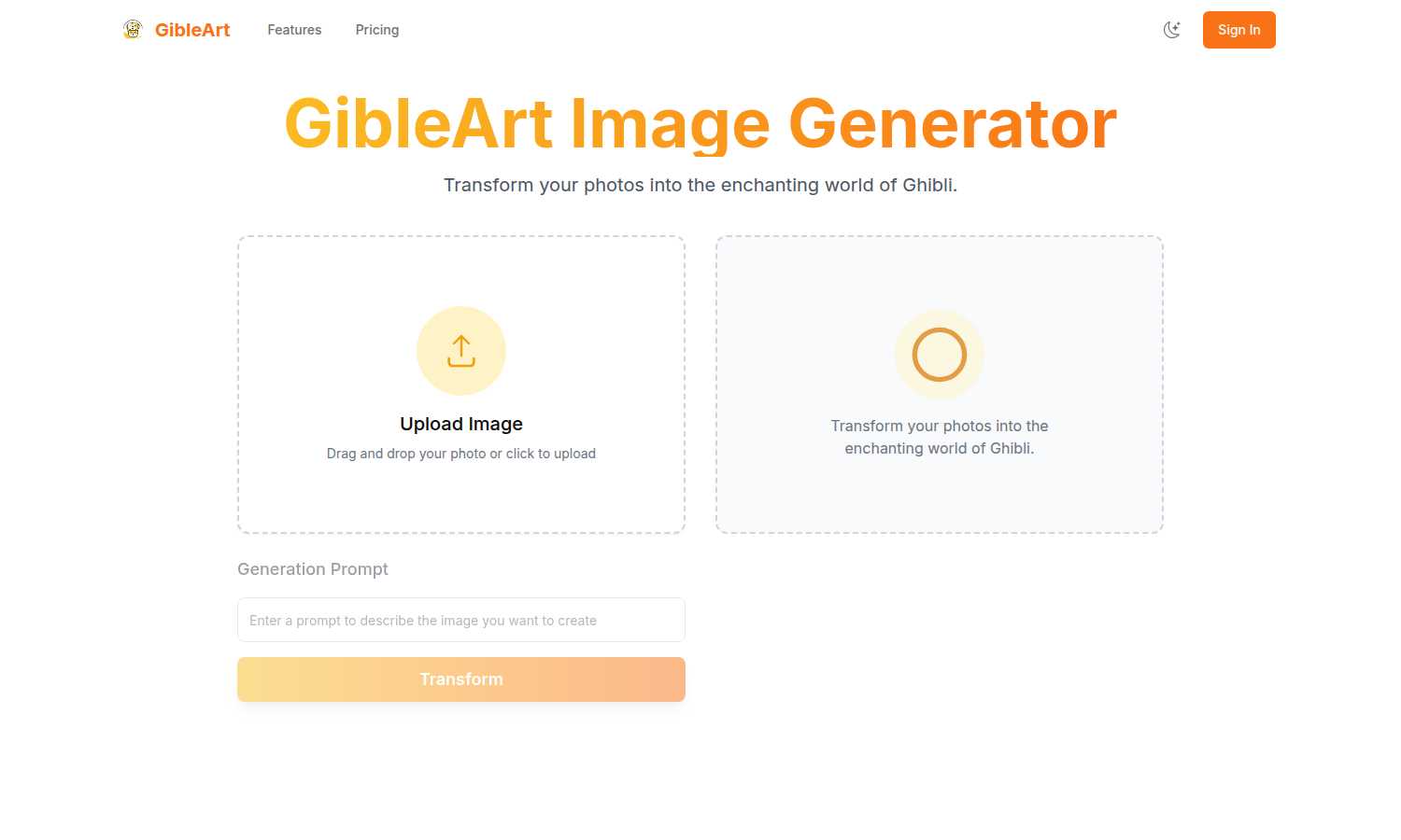 GibleArt application interface and features