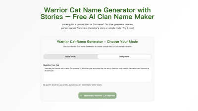 Warrior Cat Name Generator - AI tool for Generative Art