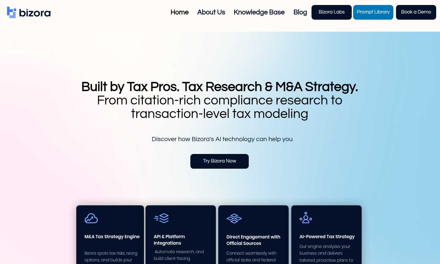 Bizora application interface and features