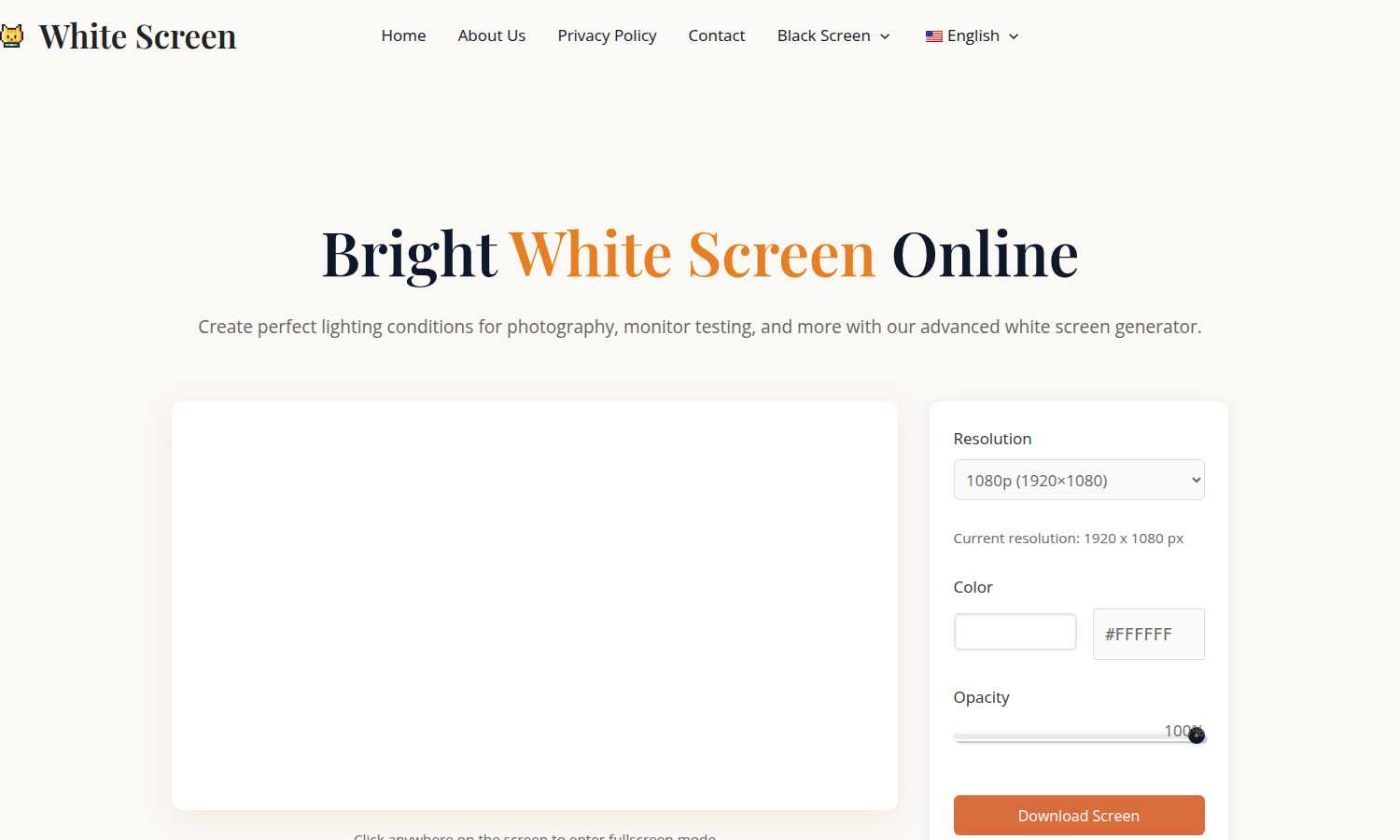 White Screen application interface and features