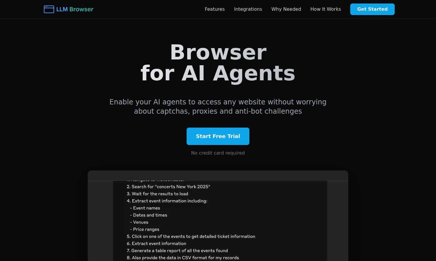 LLM Browser application interface and features