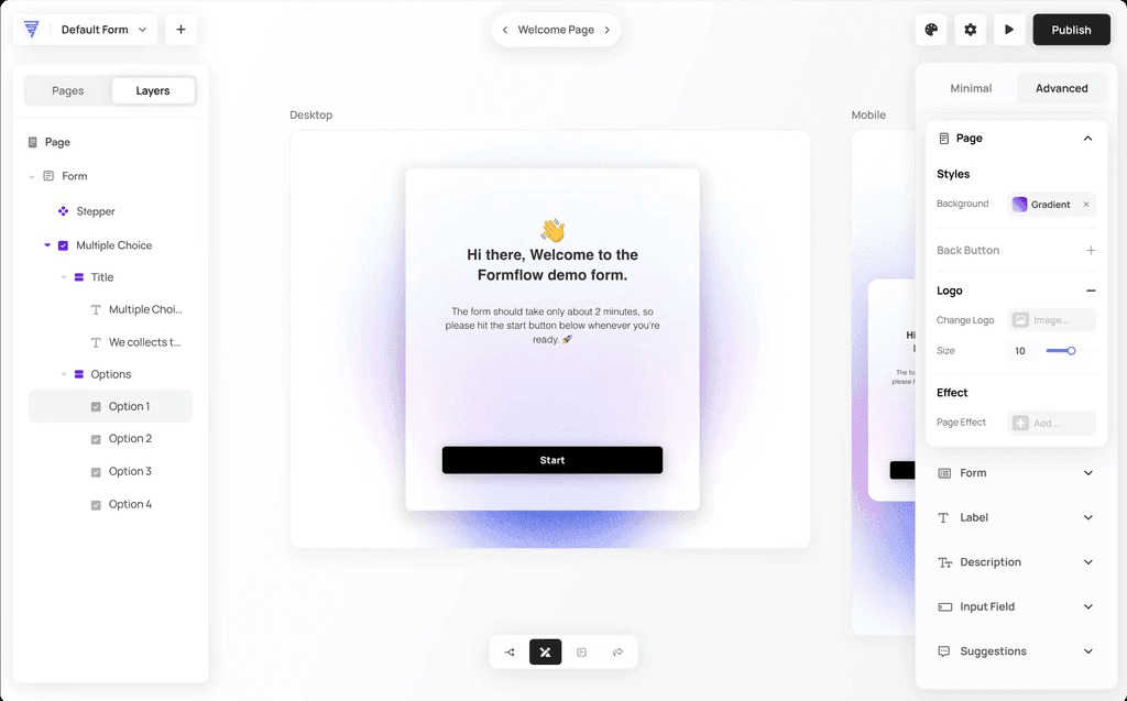 Formflow application interface and features