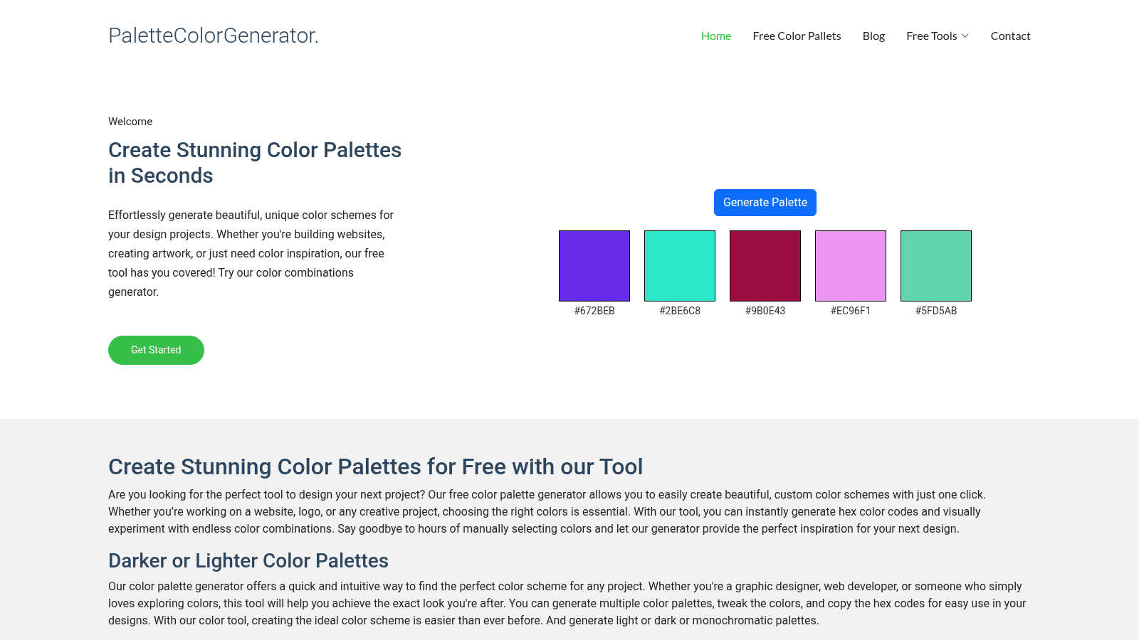 palettecolorgenerator.com application interface and features