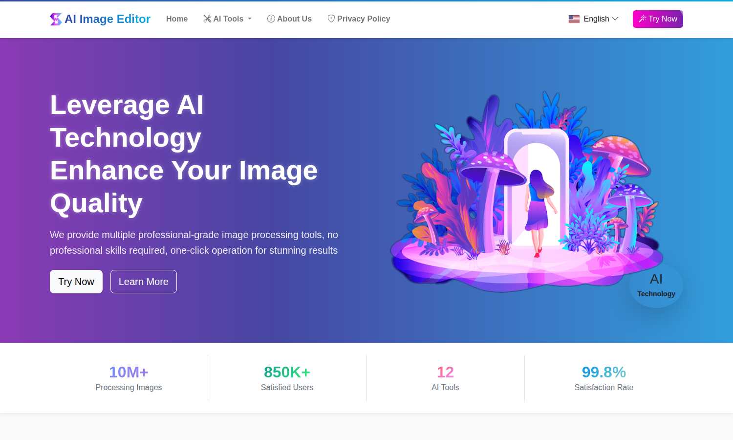 AI Image Editor application interface and features