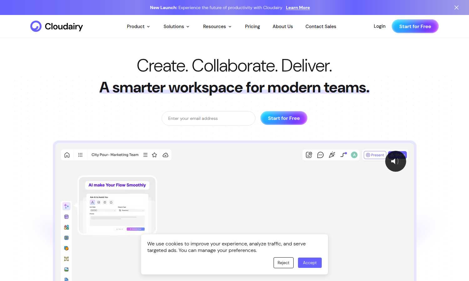 Cloudairy application interface and features