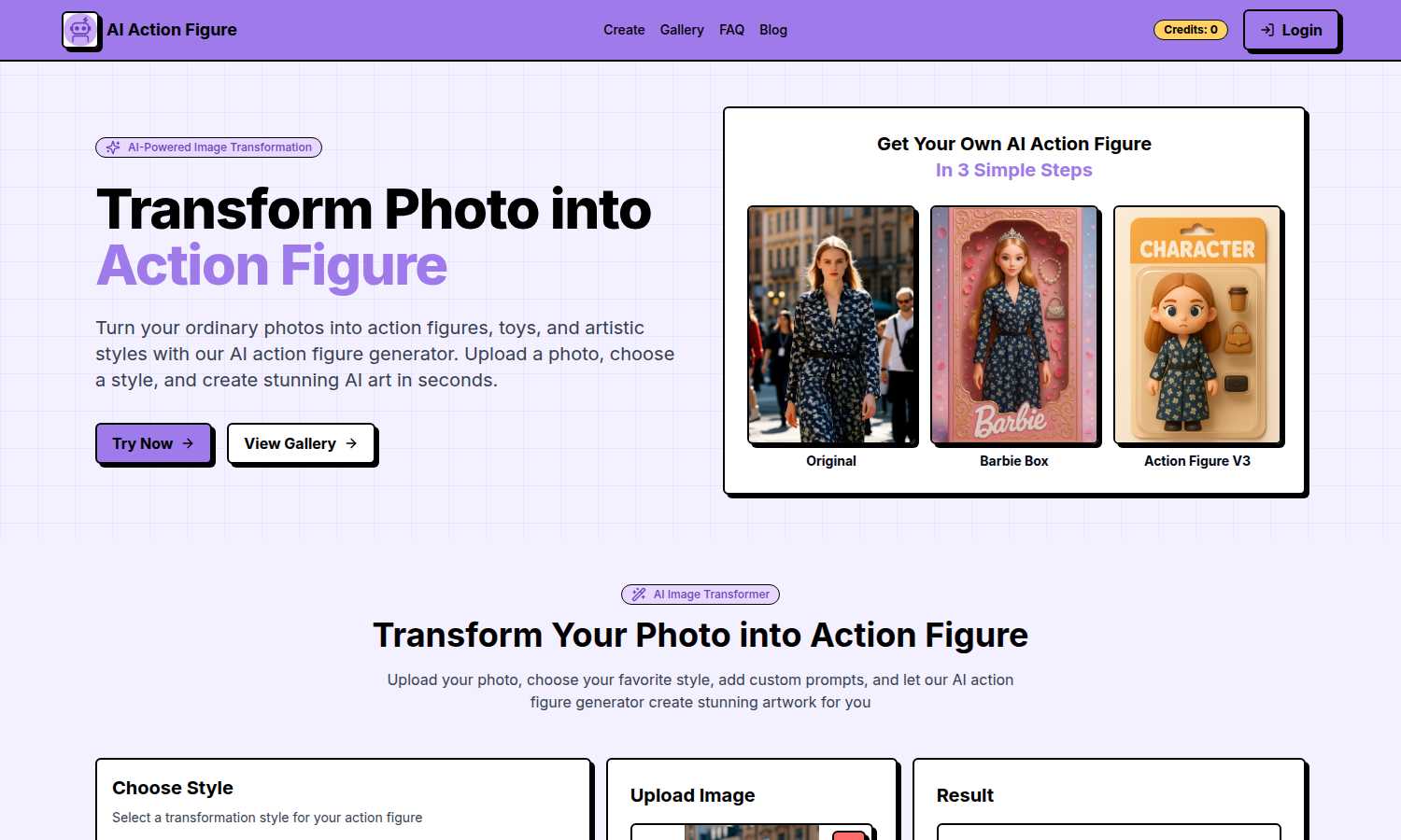 AI Action Figure Generator application interface and features