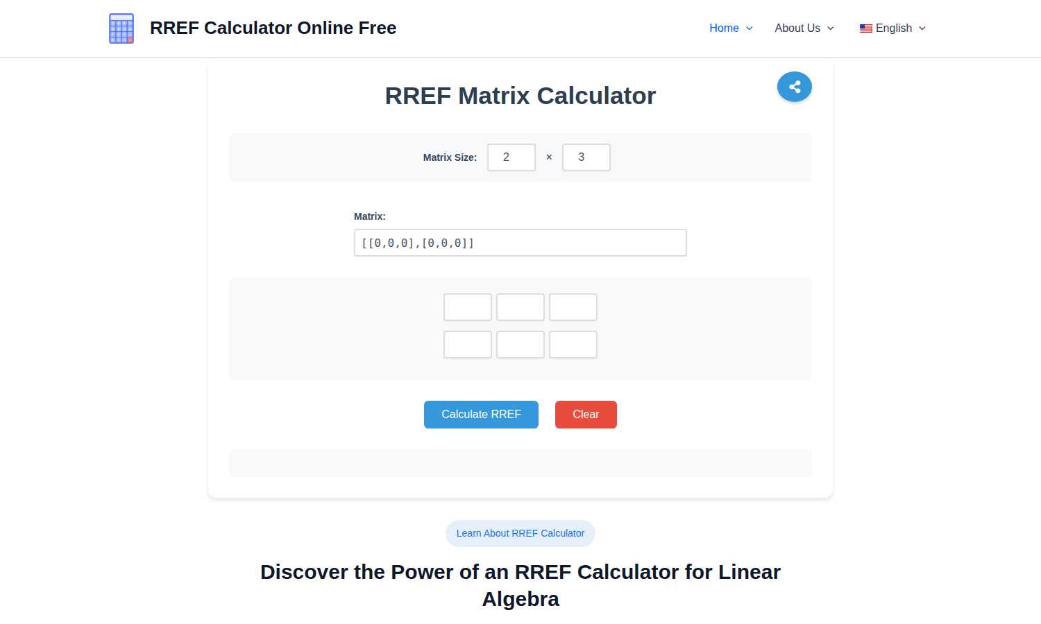 RREF Calculator application interface and features