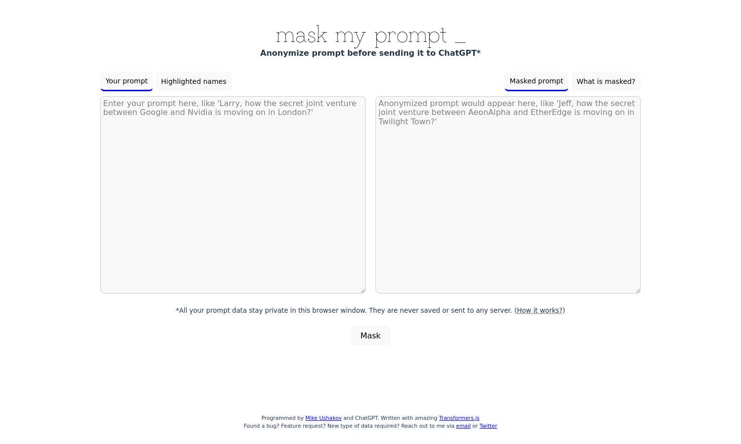 MaskMyPrompt Website