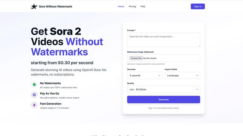 Sora 2 Without Watermark application interface and features